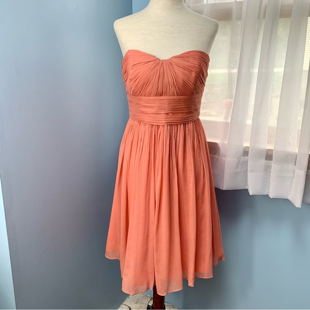 J. Crew Peach Silk Chiffon Strapless Dress - Picture 7 of 10